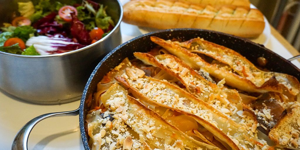 Messy aubergine lasagne